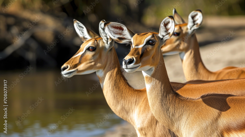 Graceful Impalas by the Water - Wildlife in Their Natural Habitat Graceful Impalas by the Water - Wildlife in Their Natural Habitat
