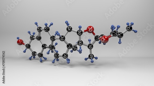 Diosgenin molecule. Molecular structure of nitogenin, a phytosteroid used to synthesize progesterone, testosterone,  cortisone and cortisol
