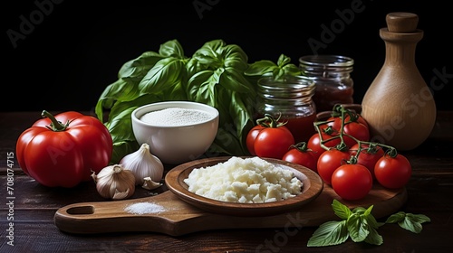 The ingredients that go into making homemade pizza.
