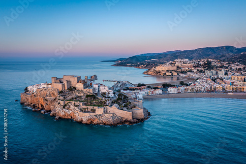 Aerial View of Coastal Town Peñiscola and Beach, Castellón, Spain