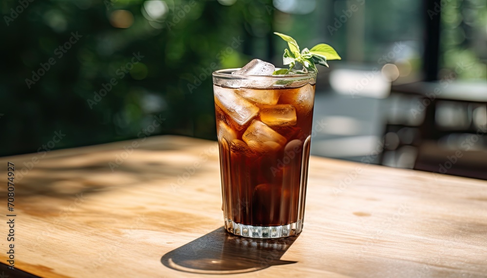 Refreshing Glass of cold Brew Coffee on a Wooden Table Refreshing Glass of cold Brew Coffee on a Wooden Table