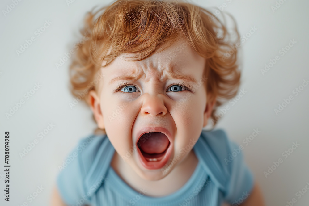 close up of a cute little baby boy child crying and screaming isolated on white background close up of a cute little baby boy child crying and screaming isolated on white background