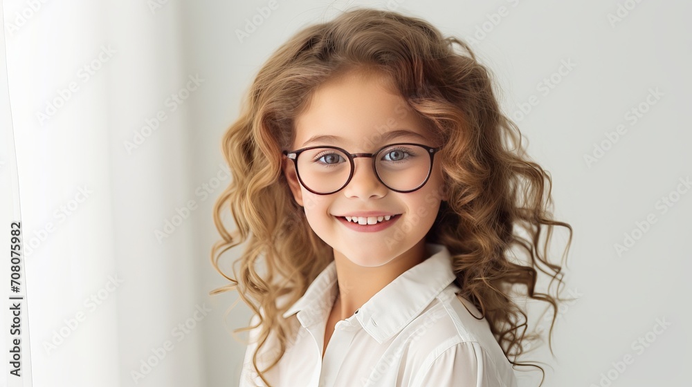 A young girl who is smiling and wearing glasses. A young girl who is smiling and wearing glasses.