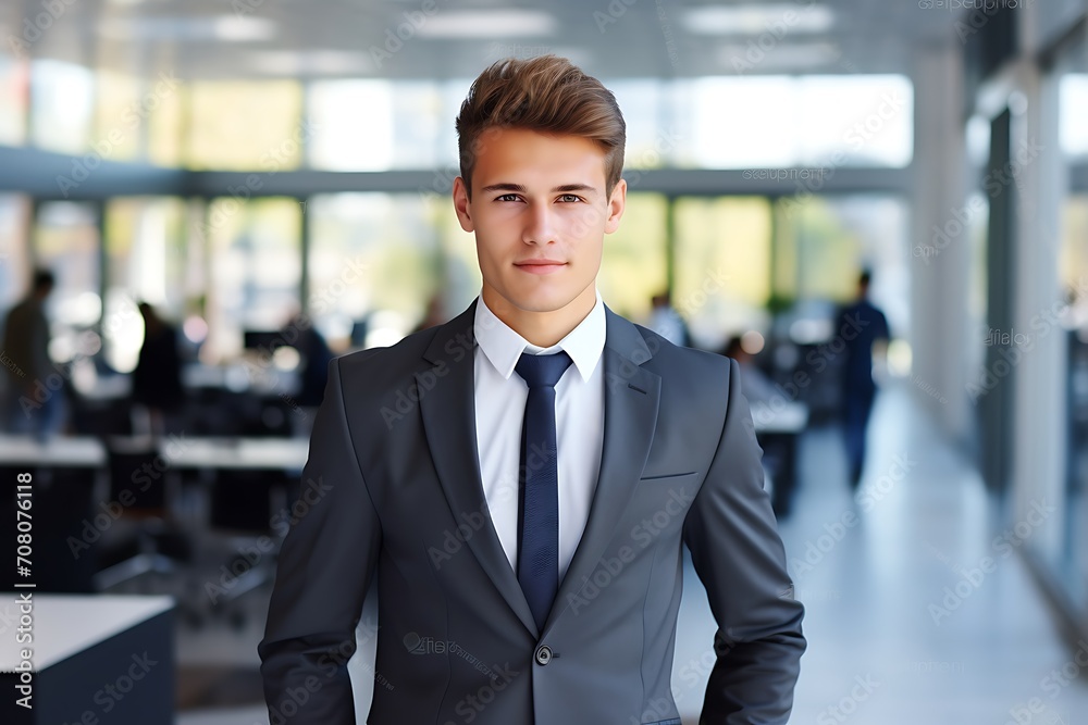 Portrait of a young businessman standing in an office. Looking at camera. Portrait of a young businessman standing in an office. Looking at camera.