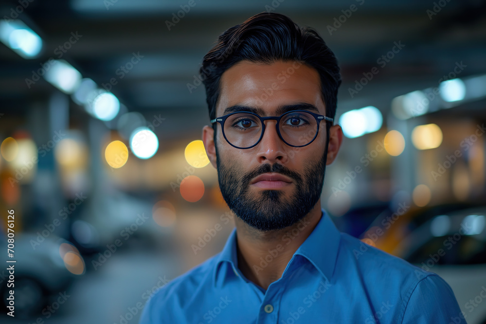 portrait of a successful Indian businessman with a beard and glasses on a blurred background portrait of a successful Indian businessman with a beard and glasses on a blurred background