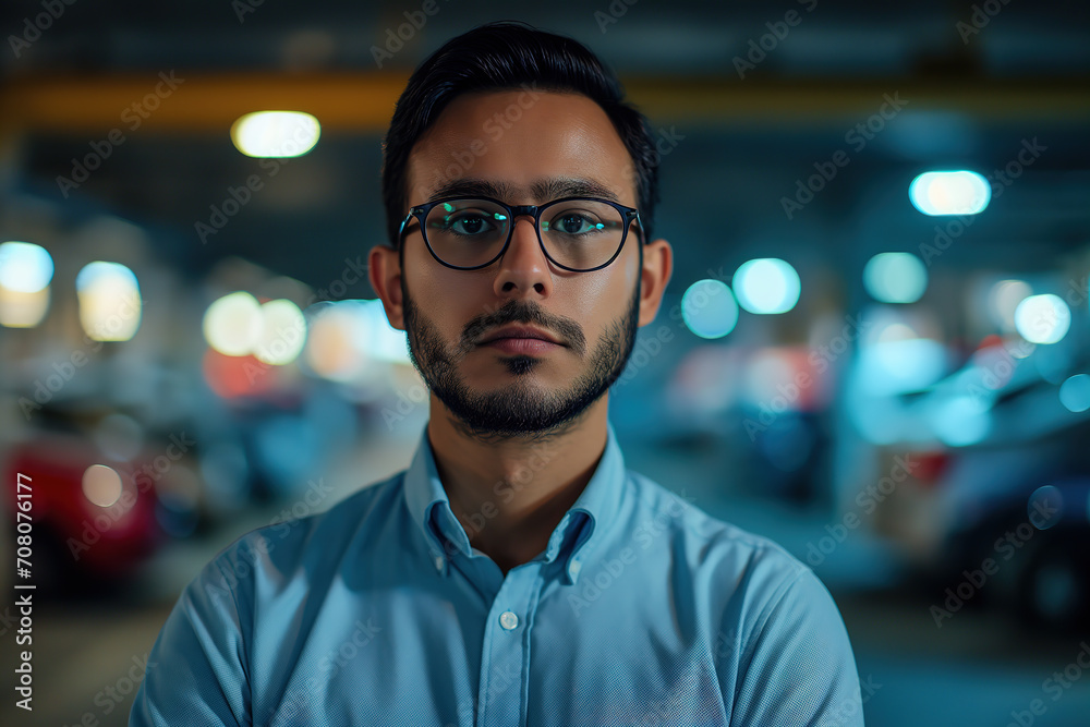 portrait of a successful Indian businessman with a beard and glasses on a blurred background portrait of a successful Indian businessman with a beard and glasses on a blurred background