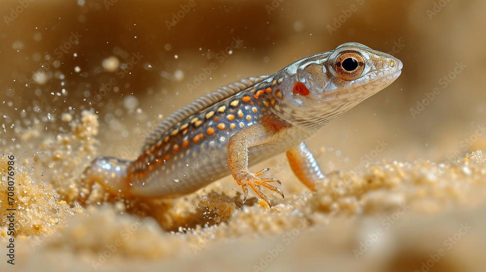 A curious Sandfish, a species of skink, exhibiting its unique ability to A curious Sandfish, a species of skink, exhibiting its unique ability to