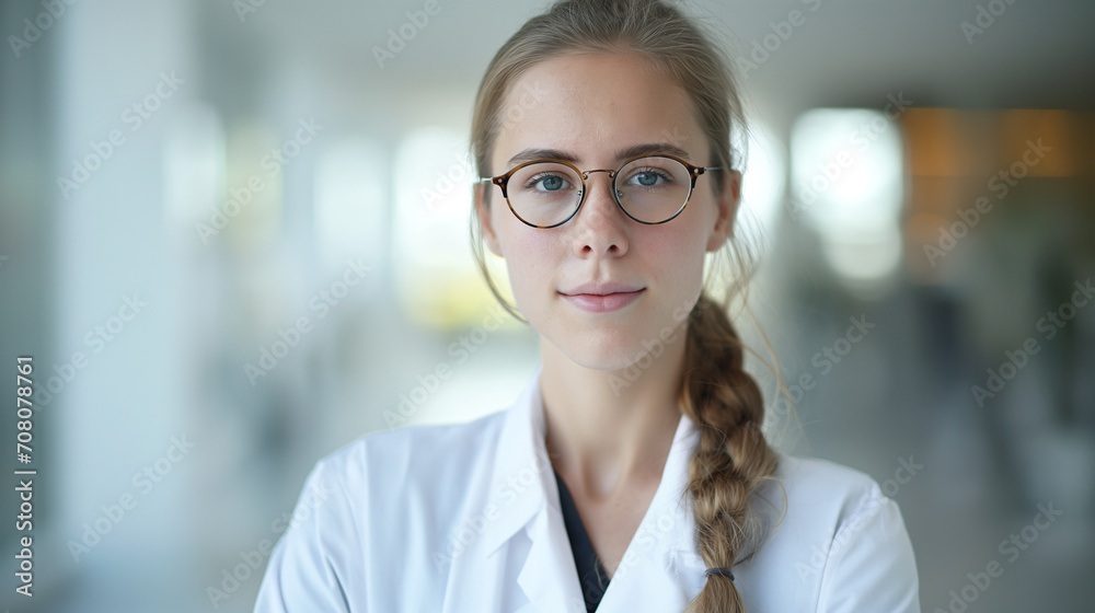 Professional Young Woman Scientist in Lab Coat with Blurred Laboratory Background - Close-up Portrait of Female Researcher in High-Tech Laboratory Setting Professional Young Woman Scientist in Lab Coat with Blurred Laboratory Background - Close-up Portrait of Female Researcher in High-Tech Laboratory Setting