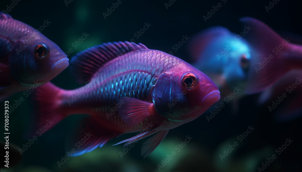 Colorful tropical fish swim in a vibrant underwater reef scene generated by AI Colorful tropical fish swim in a vibrant underwater reef scene generated by AI