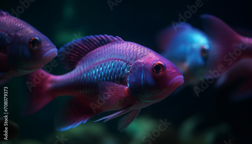 Colorful tropical fish swim in a vibrant underwater reef scene generated by AI