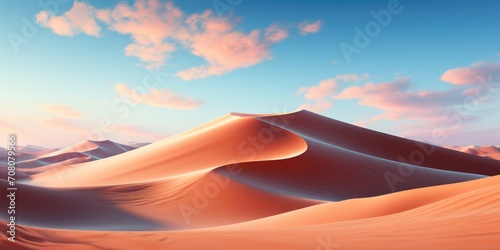 A desert scene with sand dunes in the foreground