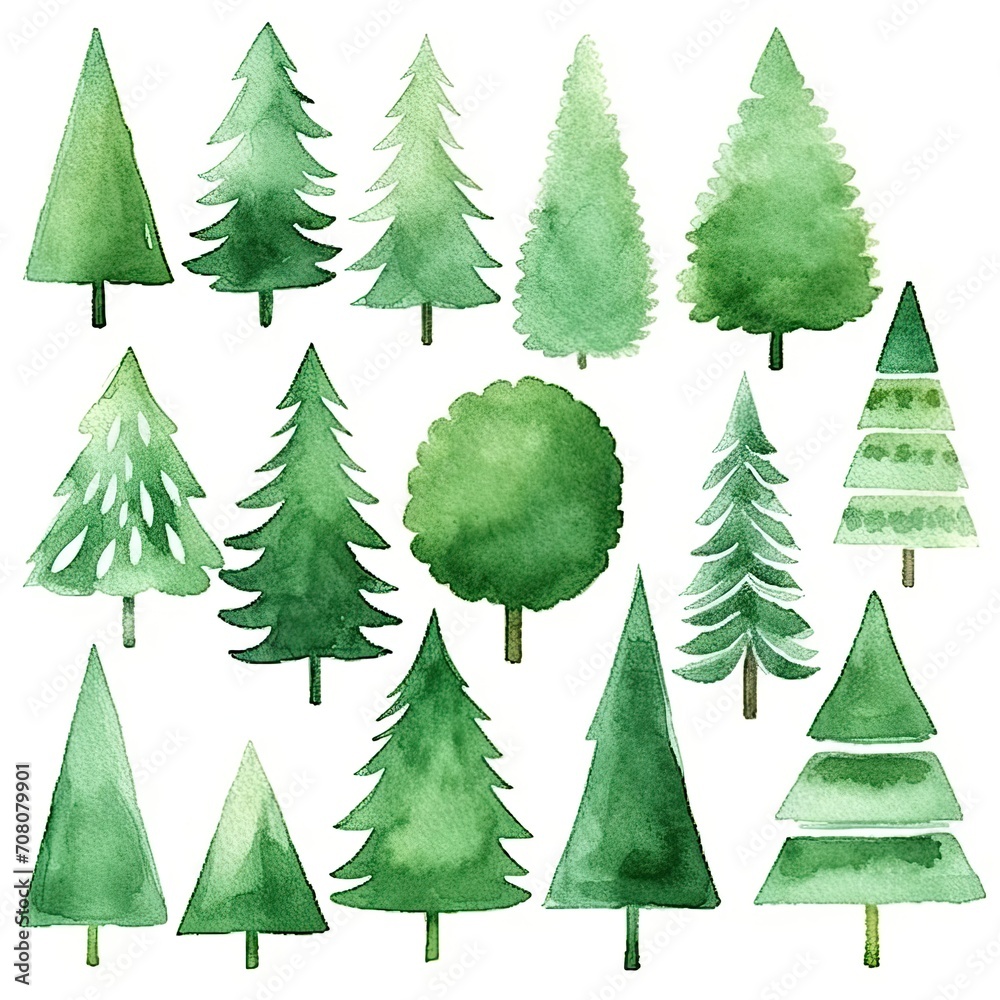 Christmas tree watercolor illustration clipart