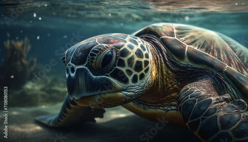 A beautiful underwater portrait of a majestic sea turtle swimming generated by AI © Jeronimo Ramos