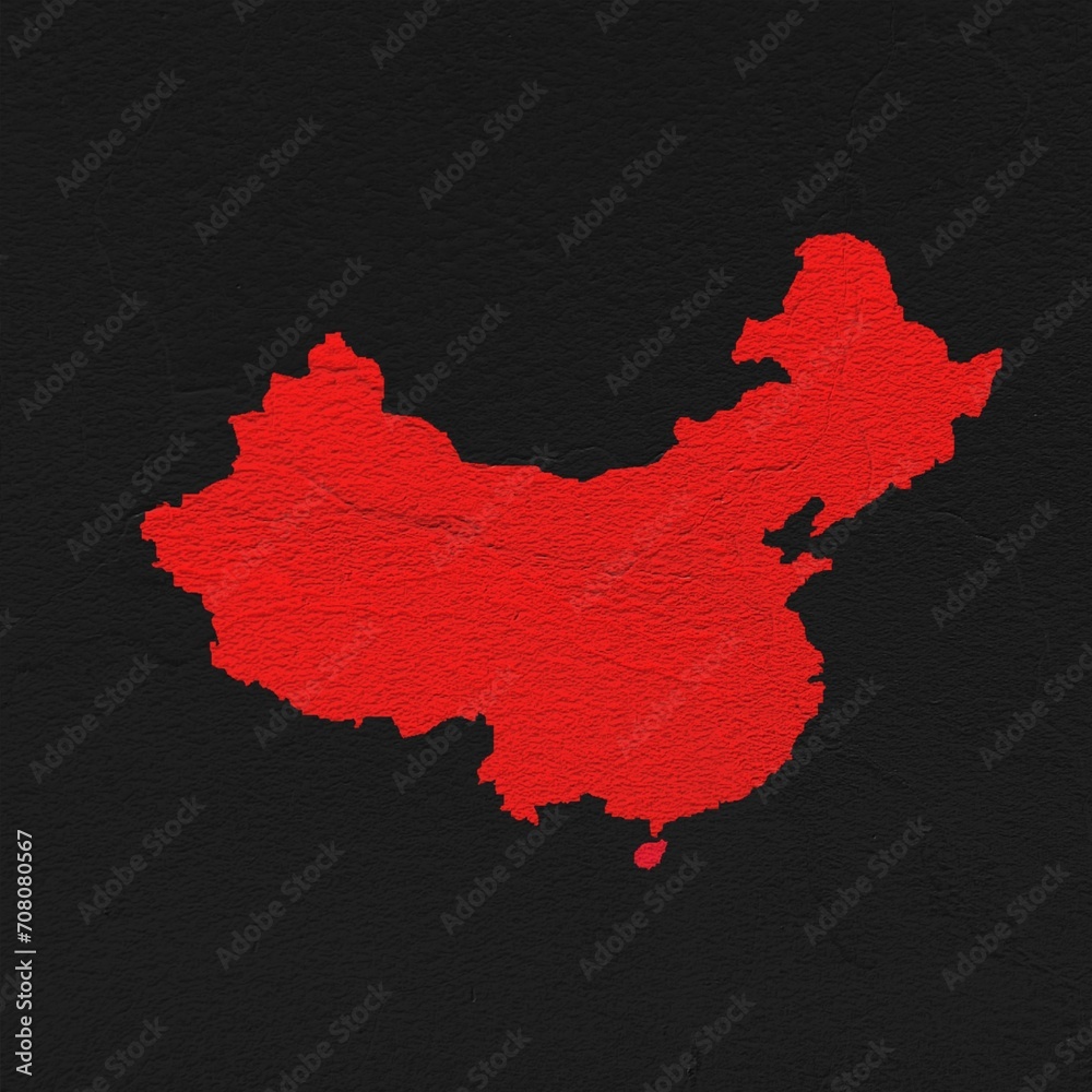 China red map on isolated black textured background. High quality ...