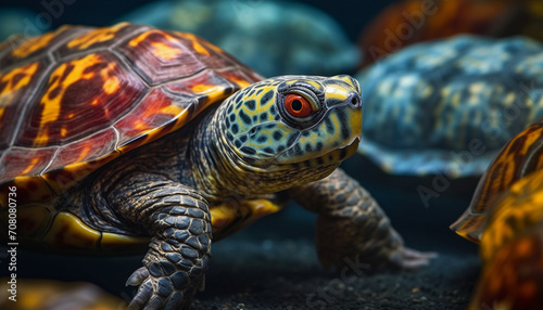 Cute turtle, slow and small, crawling in nature beauty generated by AI
