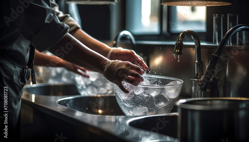 A woman pouring water into a sink in a kitchen generated by AI