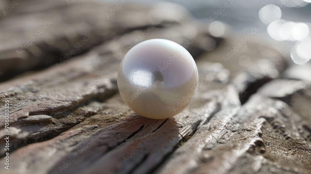 Single white pearl on a rock. Seashell pearl Single white pearl on a rock. Seashell pearl