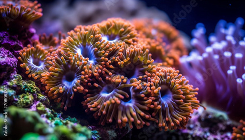 Underwater reef showcases nature beauty with multi colored aquatic life generated by AI