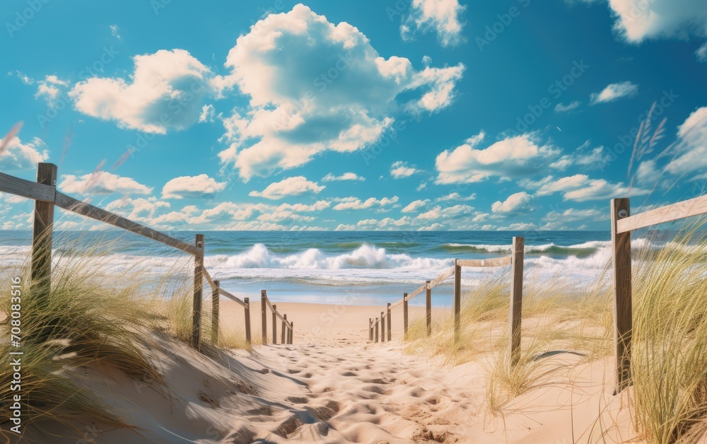 A postcard depicting a summer beach - obrazy, fototapety, plakaty 