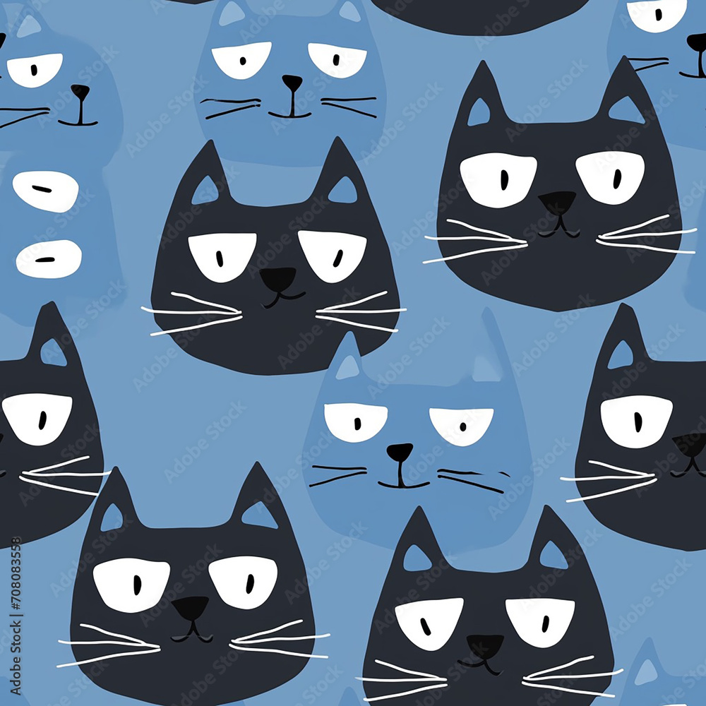 Kid-Friendly Smiling Cat Face Seamless Pattern Kid-Friendly Smiling Cat Face Seamless Pattern