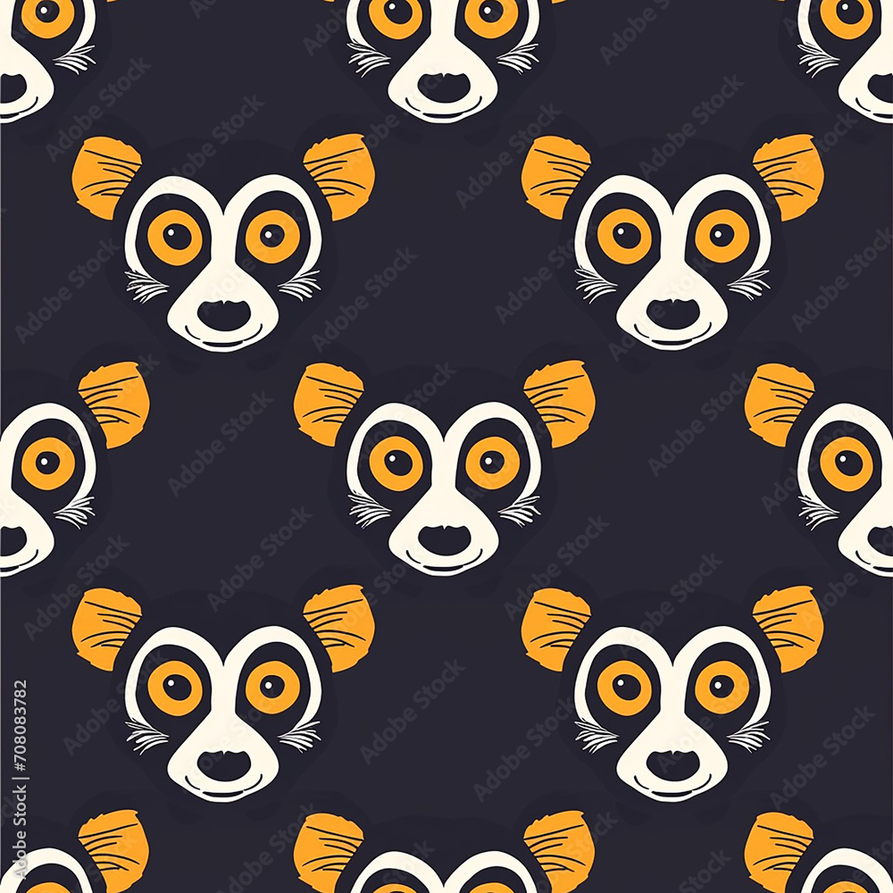Fototapeta premium Kid-Friendly Smiling Lemur Face Seamless Pattern