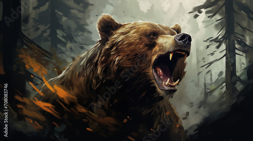Aggressive bear, work of art, roaring bear