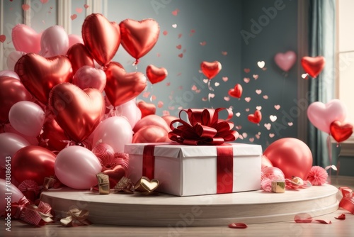 Valentine's Day gift box with red ribbon