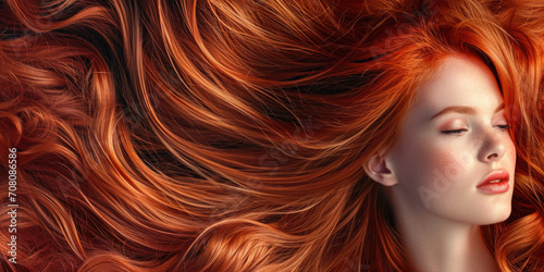 Radiant Redhead: Stunning Woman with Flowing Auburn Hair
