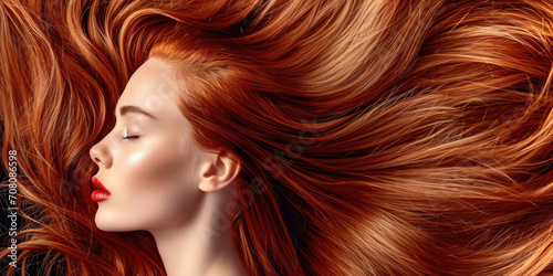 Portrait of a Beautiful Redheaded Woman Lying Down with Flowing Hair