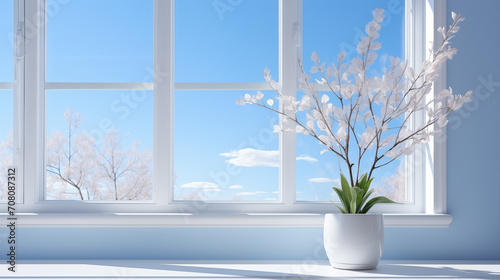 View of clean blue sky through the window, concept of  calm atmosphere © lisssbetha
