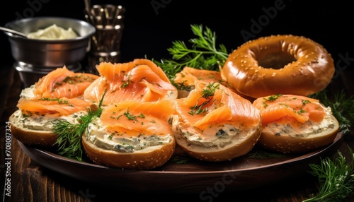 Plate of Bagels With Smoked Salmon, Delicious and Savory Breakfast Option