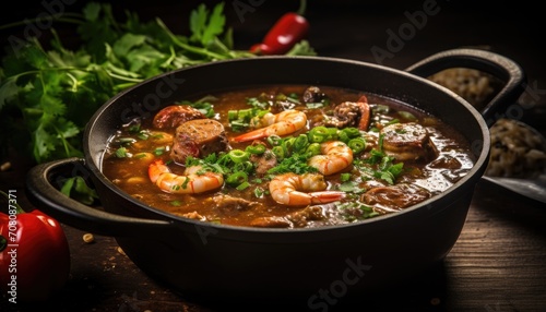 Delicious Shrimp and Gumbo Vegetable Soup in a Bowl - Healthy and Flavorful Dish