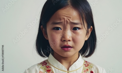 little asian girl crying, little baby, children's emotions, portrait of asian children, children crying, children's tears photo