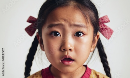 scared little asian girl, little child, children's emotions, portrait of asian children, scared child photo