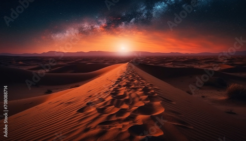 Sand dune landscape at sunset  outdoors in dry Africa Extreme terrain travel adventure generated by AI