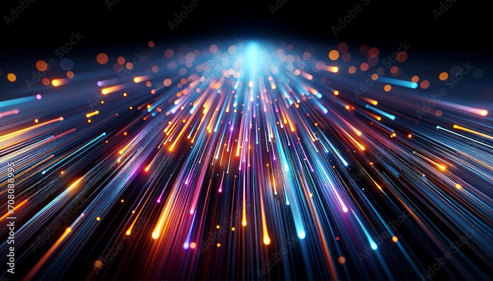 Neon Data Stream with Moving Lines in 3D Digital Art Neon Data Stream with Moving Lines in 3D Digital Art
