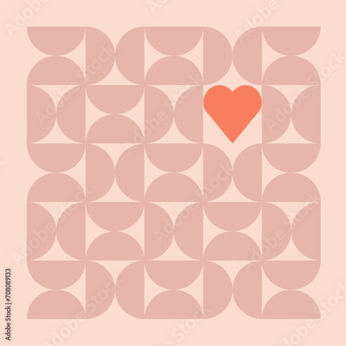 Abstract vector banner. Bauhaus pattern. Minimalist geometric textile or fabric print with hearts
