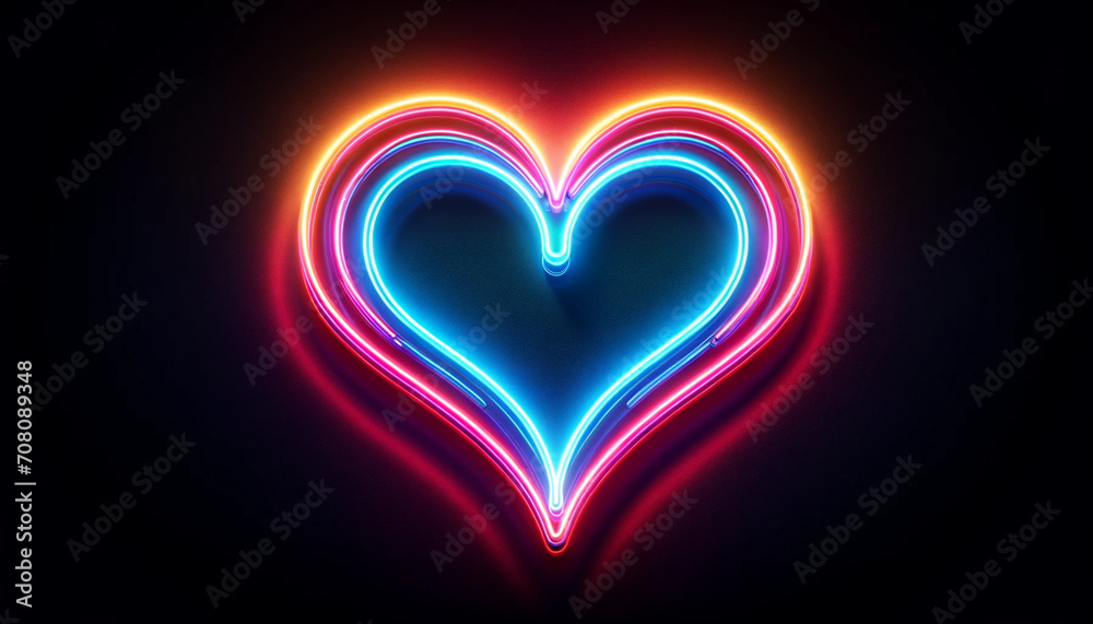 neon glowing heart on a darck background, generative AI neon glowing heart on a darck background, generative AI