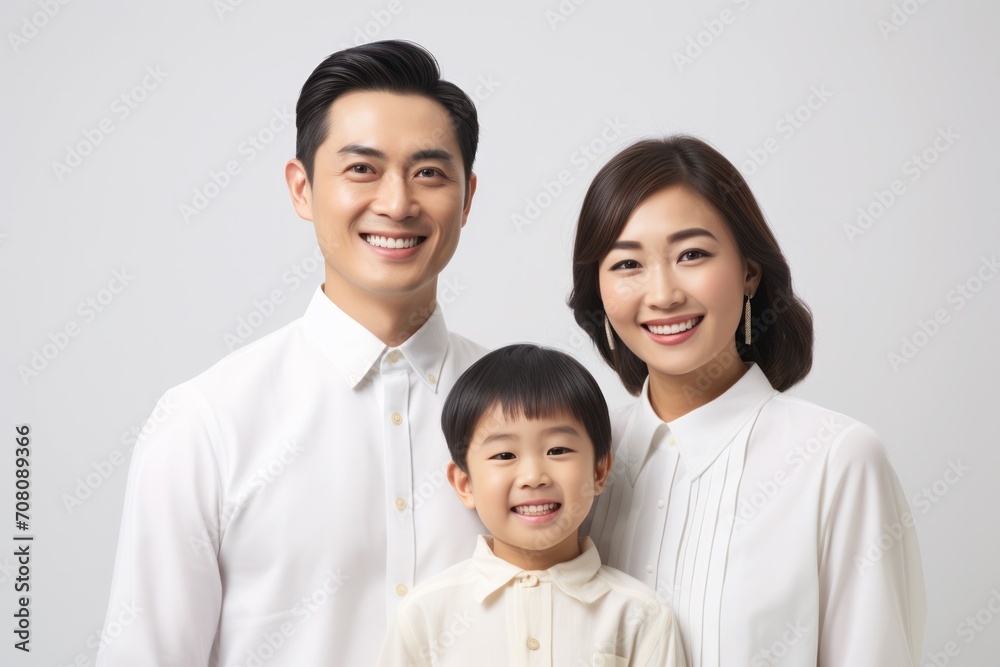happy asian family. father, mother, son on the white background with copy space happy asian family. father, mother, son on the white background with copy space