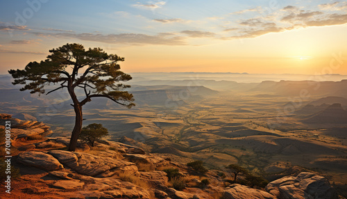 Majestic mountain peak, sunset sky, tranquil nature generated by AI