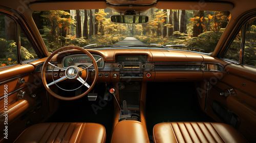 Interior Of A Vintage Car With Cognaс Brown Leather Seats © Imeji