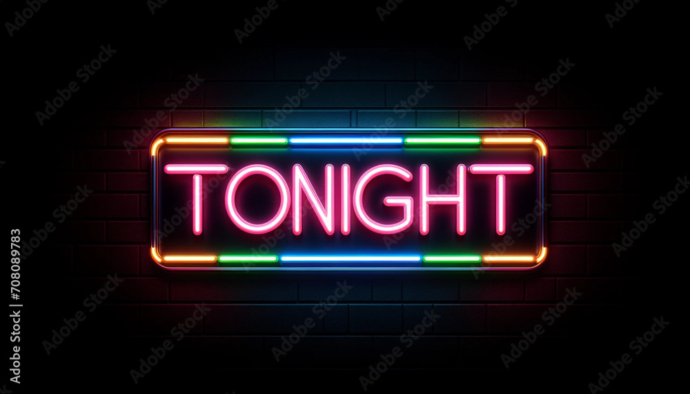 Obraz premium tonight neon sign on brick wall, generative AI