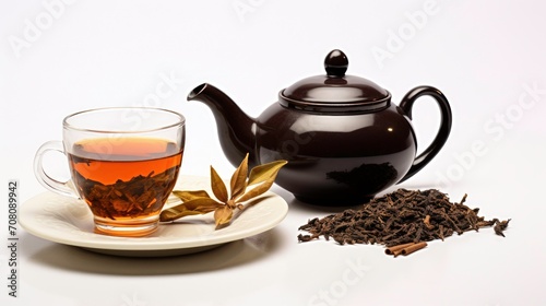 Cup of tea with teapot with white background