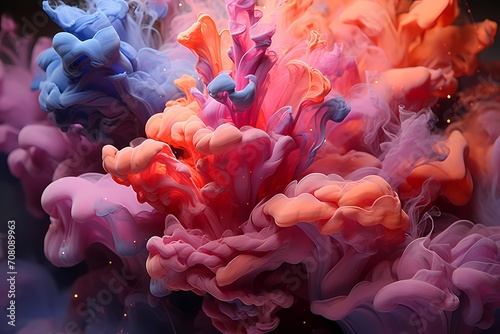 Electric pink and deep indigo liquids converging in a surreal symphony
