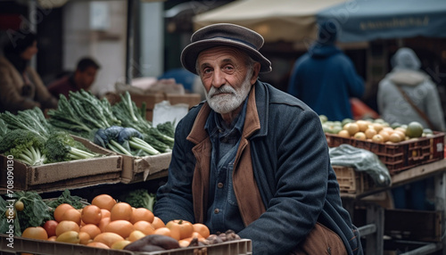 A senior man buying fresh organic fruits and vegetables outdoors generated by AI