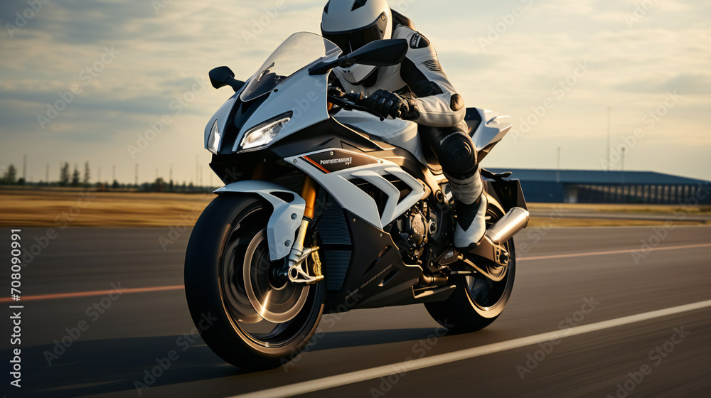 A Rider On A White Racing Motorbike