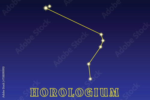 Constellation Horologium. Illustration of the constellation Clock. The long and coarse constellation of the southern hemisphere of the sky. Contains 35 stars