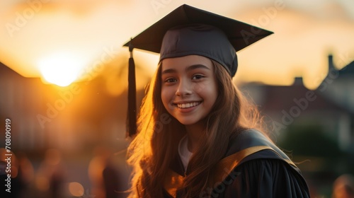 Young girl wearing a graduation cap