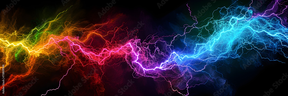 Fototapeta premium Abstract background of multi coloured lightning