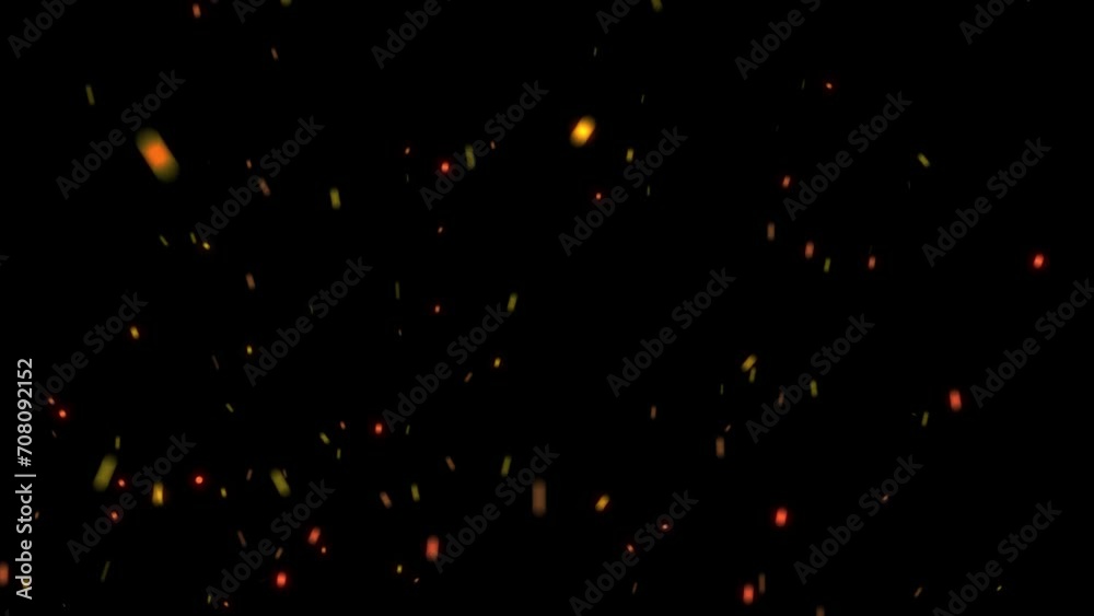 Firestorm sparks on black background. Shot of flying fire sparks in the air. Bokeh Lights on a Black Background Firestorm sparks on black background. Shot of flying fire sparks in the air. Bokeh Lights on a Black Background
